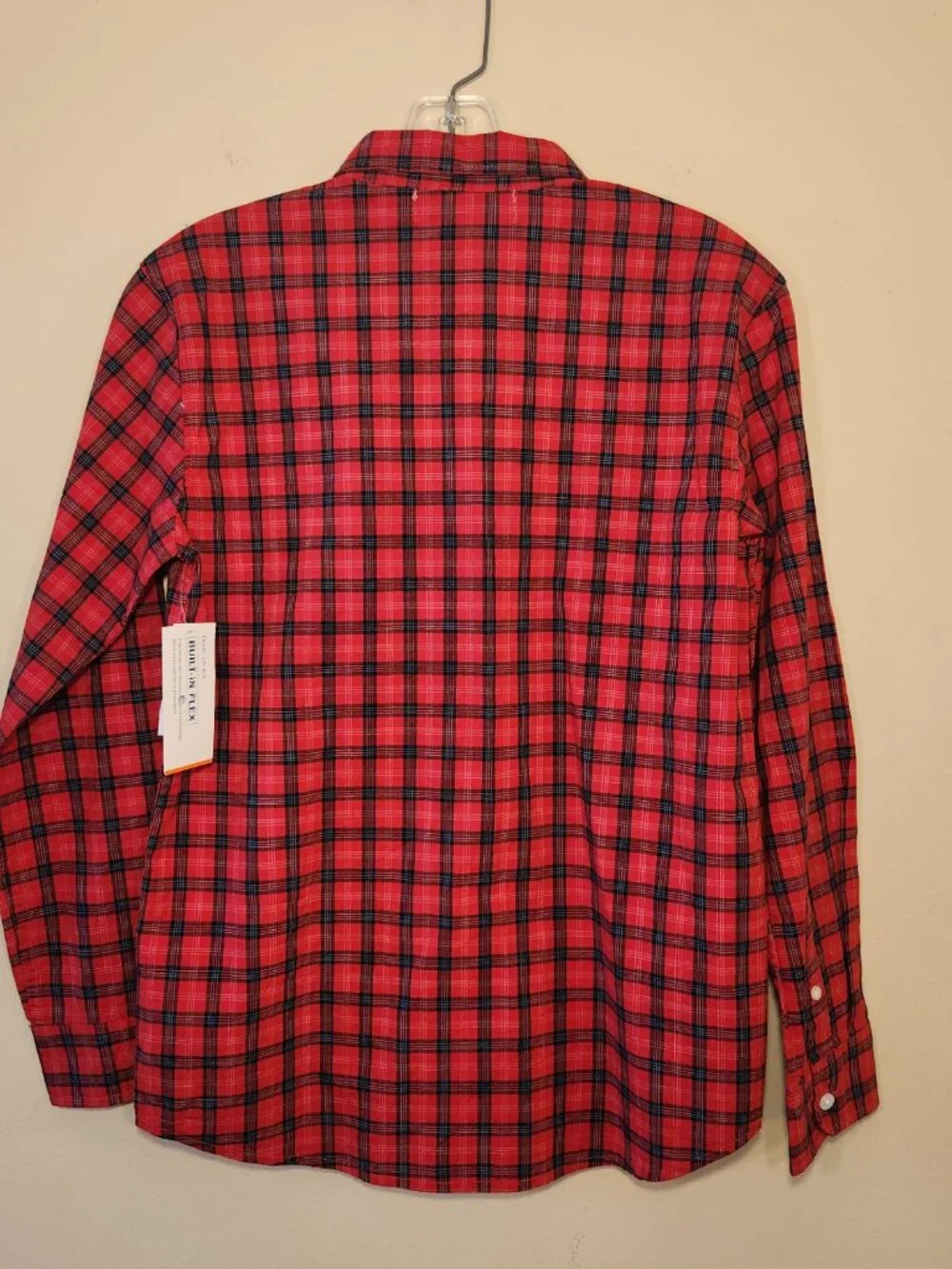 Old Navy Built in Flex Red and Black Plaid Shirt XL 14-16